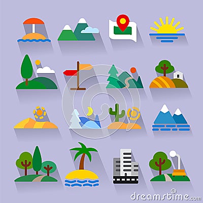 Nature flat icons set Vector Illustration