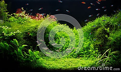 Nature freshwater aquarium in Takasi Amano style Stock Photo