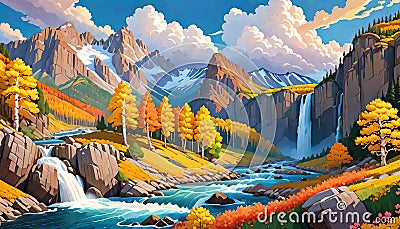 Nature high peak mountain landscape rocky river waterfall water flow Stock Photo
