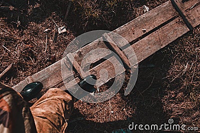 Nature houses river fishing clouds sky beauty landscape water circle stone bridge bridge made of wood boots walk Stock Photo