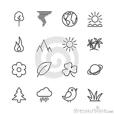 Nature icon set vector. Line eco symbol collection isolated. Trendy flat outline ui sign design. Thin linear graphic pictogram Vector Illustration