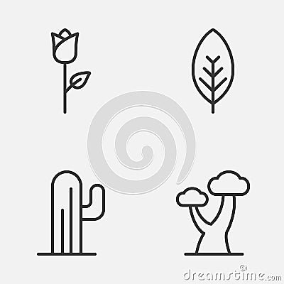 Nature Icons Set. Collection Of Cactus, Oak, Love Flower And Other Elements. Also Includes Symbols Such As Tree, Oak Vector Illustration