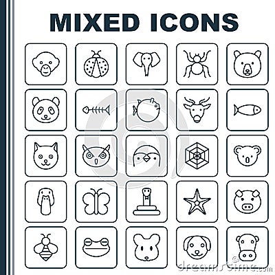 Nature Icons Set. Collection Of Cobweb, Bear, Kitten And Other Elements. Also Includes Symbols Such As Reptile, Kitten Vector Illustration