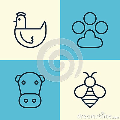 Nature Icons Set. Collection Of Kine, Claw Print, Bumblebee And Other Elements. Also Includes Symbols Such As Poultry Vector Illustration