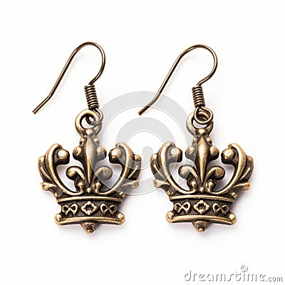 Nature-inspired Bronze And Diamond Crown Earrings With Biblical Motifs Stock Photo