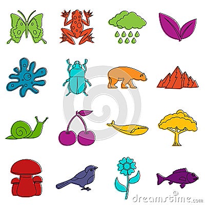 Nature items icons doodle set Vector Illustration