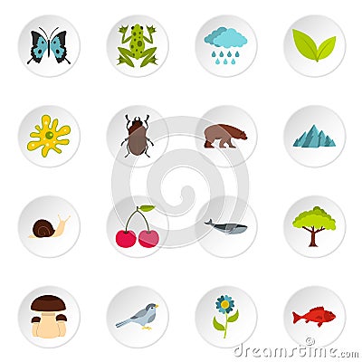 Nature items set flat icons Vector Illustration