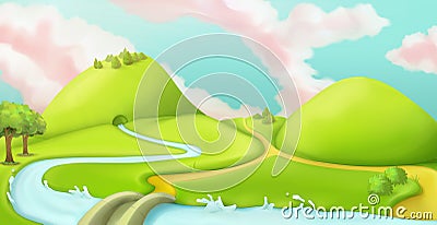 Nature landscape, cartoon game background Vector Illustration