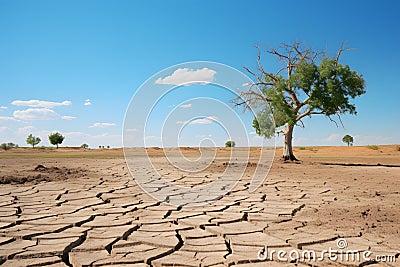 Nature landscape of cracked ground in field due to drought Stock Photo