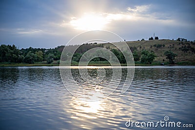 Nature landscape on lake with sunset Stock Photo