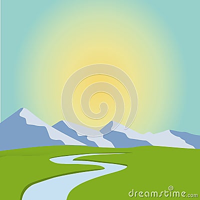 Nature landscape, mountain and river. Vector Illustration