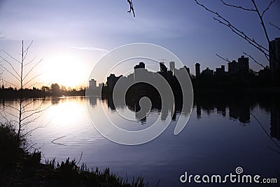 Nature landscape pond cityscape mornings brisk silhouette Stock Photo