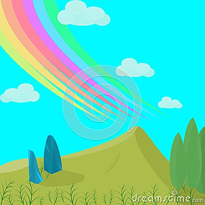 Nature landscape with rainbow clounds in sky graphic design vector illustration Vector Illustration