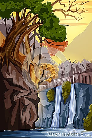 Nature Landscape scenery Background Vector Illustration