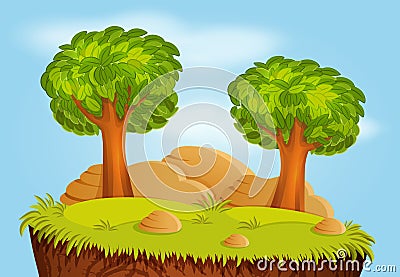 Nature landscape with trees and stones Vector Illustration