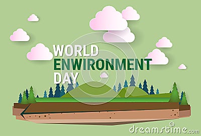 Nature Landscape World Environment Day Ecology Protection Holiday Greeting Card Vector Illustration