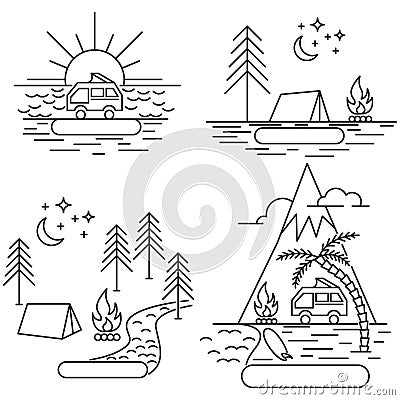 Nature line icon landscapes Vector Illustration