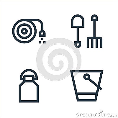 nature line icons. linear set. quality vector line set such as bucket, liquid container, garden fork Vector Illustration