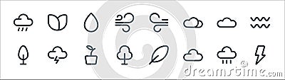 Nature line icons. linear set. quality vector line set such as thunder, cloud, tree, tree, data, water, wind, flower Vector Illustration
