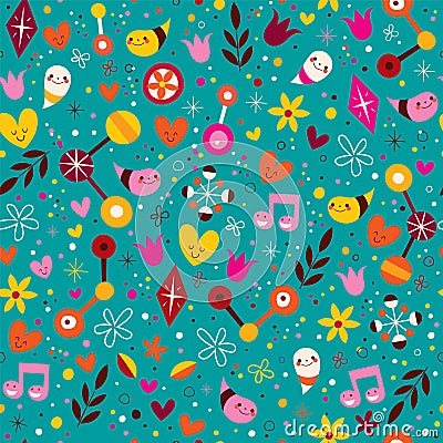 Nature love harmony fun characters seamless pattern Vector Illustration