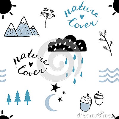 Nature lover. Seamless pattern with clouds Vector Illustration
