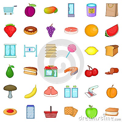 Nature meal icons set, cartoon style Vector Illustration