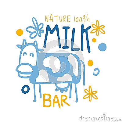 Nature milk bar logo symbol. Colorful hand drawn illustration Vector Illustration