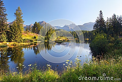 Nature mountain scene with beautiful lake in Slovakia Tatra Stock Photo