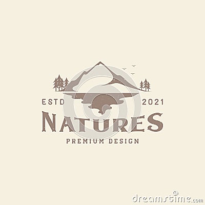 Nature mountain with tree and lake vintage outdoor logo symbol icon vector graphic design illustration idea creative Vector Illustration