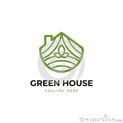 Nature natural friendly green house logo icon with leaf and roof chimney symbol Vector Illustration
