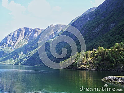 Nature Norway summer. Water, forest fjord on a Sunny day Stock Photo