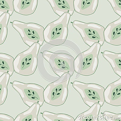 Nature organic seamless pattern with doodle pear silhouettes. Light blue colored print Cartoon Illustration