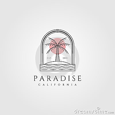 Nature palm tree logo vector coconut line art minimalist emblem illustration design Vector Illustration