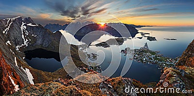 Nature panorama mountain landscape at sunset, Norway. Stock Photo