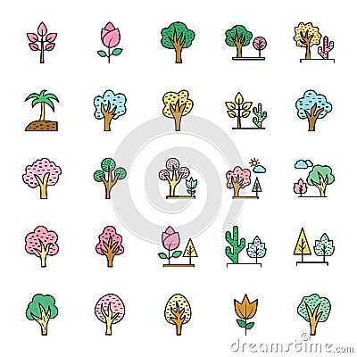Nature, Parks and Trees Isolated Vector Icons Set that can be easily modified and Edit in any Size or Color Vector Illustration