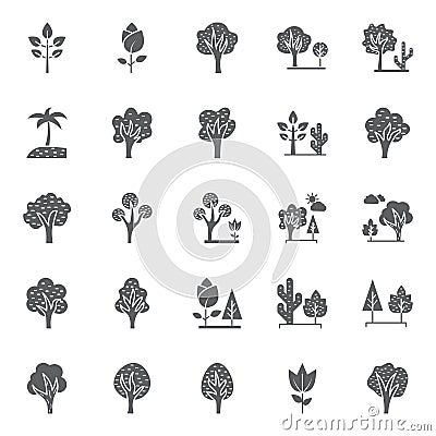 Nature, Parks and Trees Isolated Vector Icons Set that can be easily modified and Edit in any Size or Color Vector Illustration
