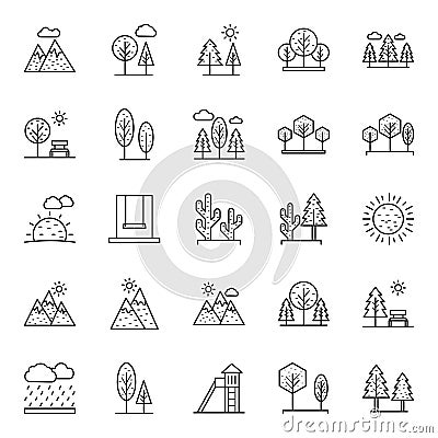 Nature, Parks and Trees Isolated Vector Icons Set that can be easily modified and Edit in any Size or Color Stock Photo
