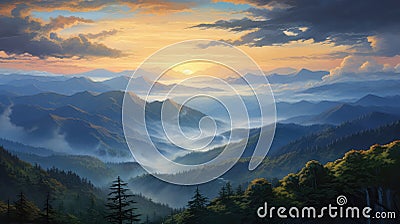 nature peak dawn light landscape Cartoon Illustration