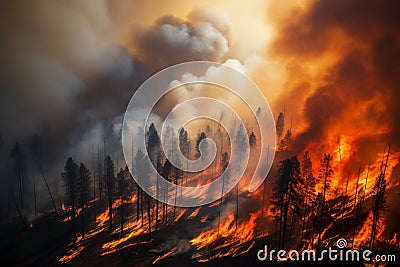 Nature in peril Power fire with smoke engulfing the forest Stock Photo