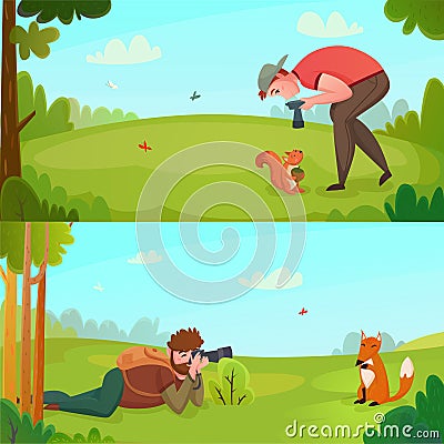 Nature Photographer Horizontal Banners Vector Illustration