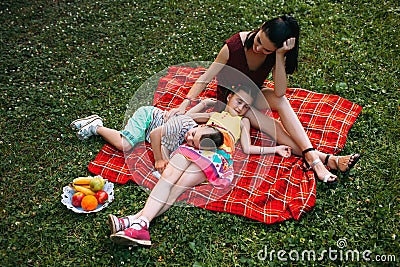 Nature picnic happy family love daydream concept. Stock Photo