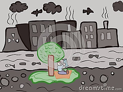 Nature pollution kids artistic drawing Cartoon Illustration