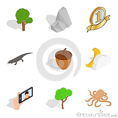 Nature preserve icons set, isometric style Vector Illustration