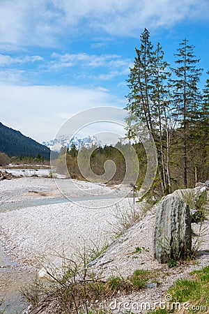 Nature reserve and breeding area for rarely birds, Obere Isar river gravel banks Stock Photo