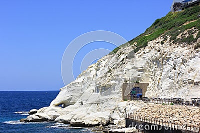 Nature reserve Rosh HaNikra is a geologic formation in Israel Stock Photo