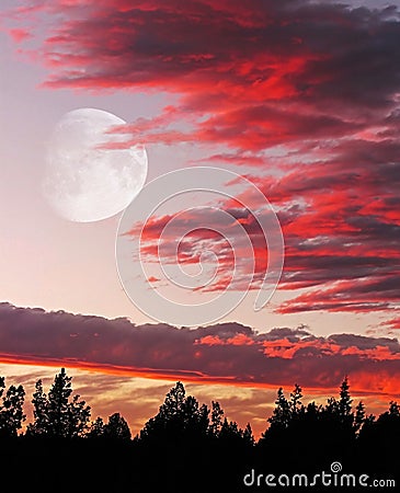 Sunset Moon Stock Photo