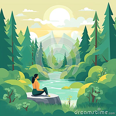 Nature's Embrace: A Peaceful Forest Scene with Healthcare Connection Stock Photo