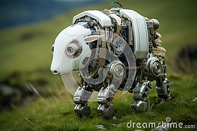Nature's Mechanical Companions - Robot Sheep in the Wild. Generative by Ai Stock Photo