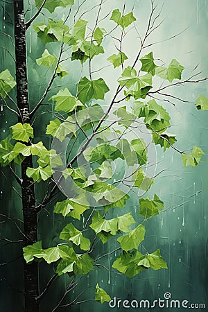 Nature's Symphony: A Rainy Day Hanging Scroll with Sycamore and Stock Photo