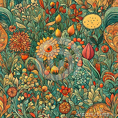 Nature's Tapestry: Floral Wallpaper in Vivid Hues Stock Photo